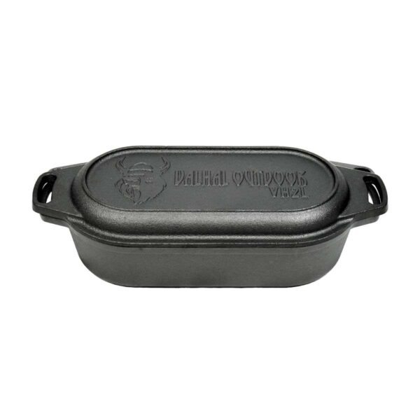 valhal dutch oven braadpan gietijzer met grill deksel ovaal 2 liter