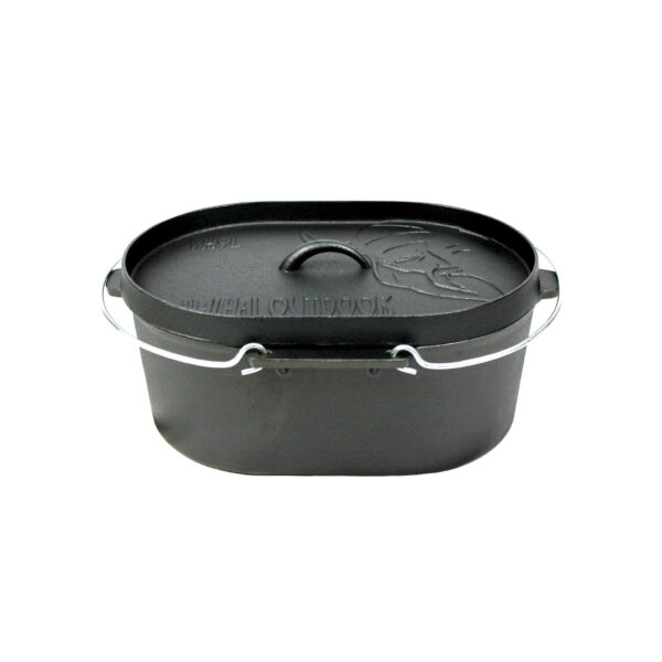 valhal dutch oven braadpan gietijzer vlakke bodem met grill deksel ovaal 9 liter